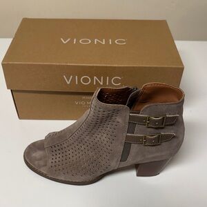 Vionic Women's Gray Ankle Booties with Buckle Detail